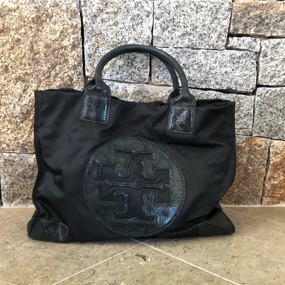 Tory Burch Ella Tote with snakeskin emblem